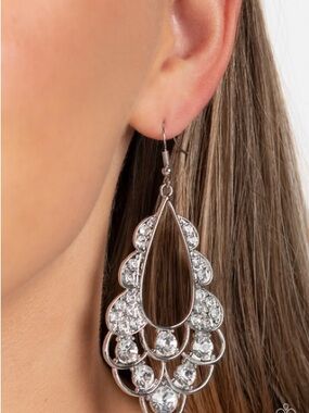 Silver Crystal Teardrop Dangle Earrings - Women Jewelry
